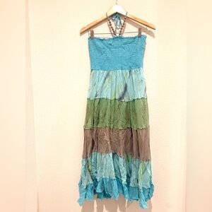 Bohemian patchwork Maxi Sundress halter neck strap Summer beach cruise dress S